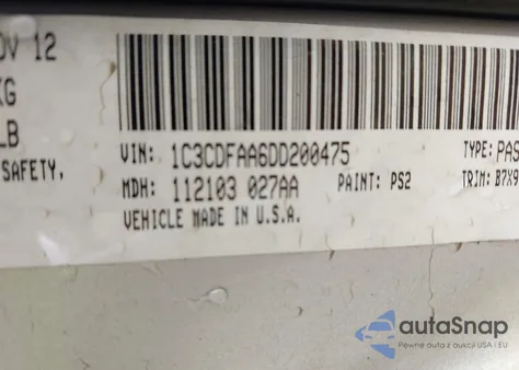 2013 Dodge Dart Se z USA, uszkodzony, nr VIN 1C3CDFAA6DD200475